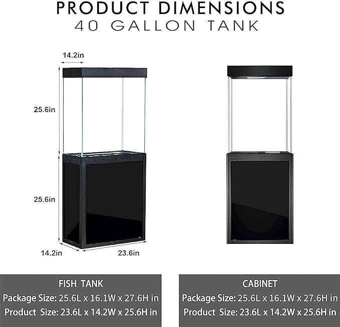 40 Gallon Glass Aquarium with Aluminum Cabinet - Including Sump for Filtration and Circulation, Plumbing, LED, Black
