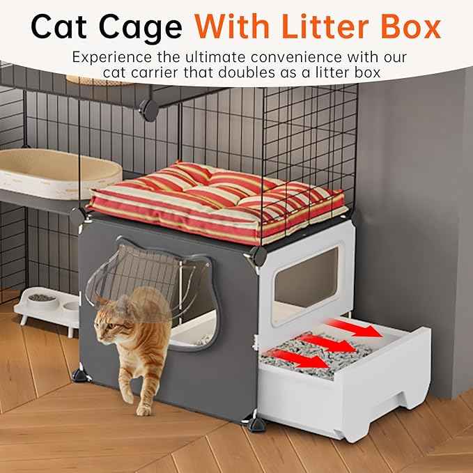 Oneluck Cat Cage with Litter Box,4-Tier DIY Enclosures Large Playpen Detachable Metal Wire Kennel Indoor Crate Large Exercise Place Ideal for 1-2 Cats (35" L x 28" W x 55" H)