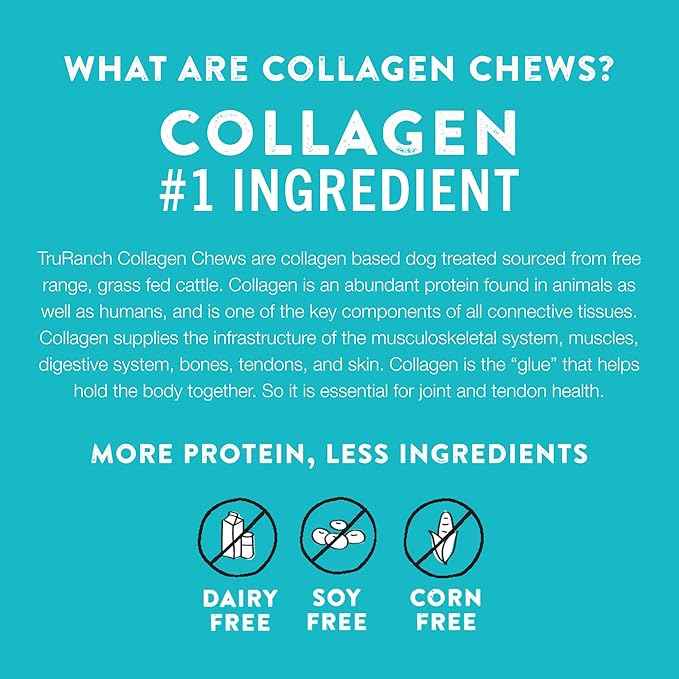 TRURANCH Collagen Rolls - 6" Collagen Rolls for Dogs - Long Lasting Healthy Joint Support Dog Treat - Rawhide Alternative - Skin & Coat Health - Made with Real Peanut Butter, 1 Bag, 4 Count