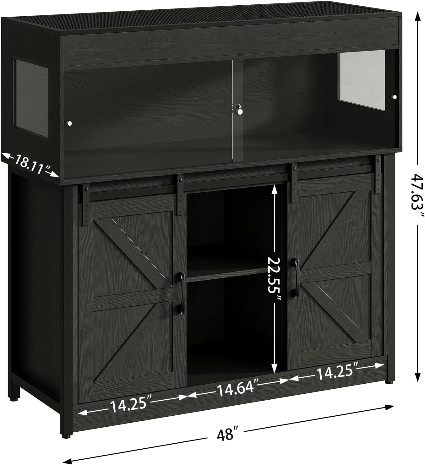 60 Gallon Reptile Terrarium with Stand, Terrarium Enclosure with Acrylic Doors, Storage Cabinet with Barn Door, Mesh Lid & Power Outlet – Vivarium Habitat for Medium Reptiles Black PX05RTB - FurryFun
