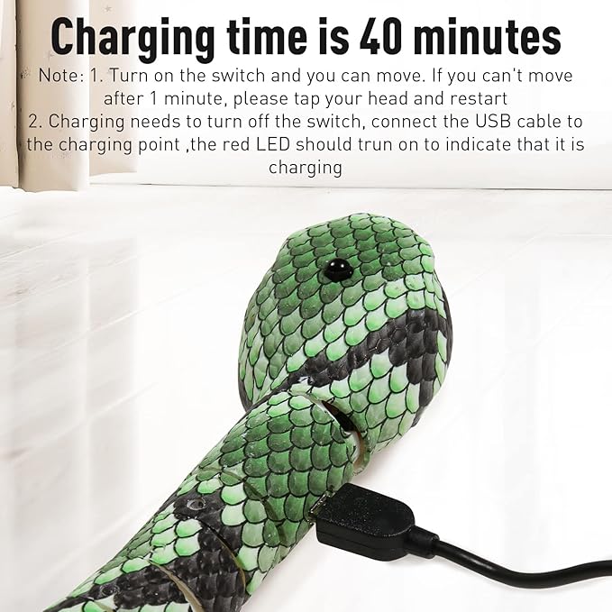 Cat Toys Interactive,Kitten Toys,Realistic Simulation Smart Sensing Snake Toy,USB Rechargeable,Automatically Sense Obstacles and Escape,Tricky for Indoor Cats Dogs(Green Snake)