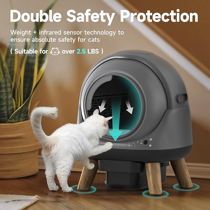 Self Cleaning Litter Box for Multiple Cats, G1 Automatic Litter Box with Smart APP Control & Health Monitoring, Includes 2 Roll Trash Bags and Litter Mat (Grey)