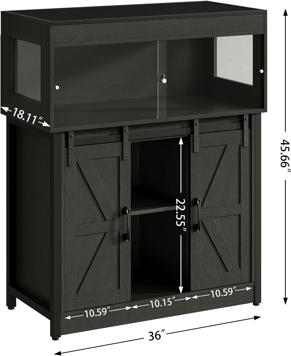 40 Gallon Reptile Terrarium with Stand, Reptile Tank with Barn Door and Storage, Vivarium with Acrylic Doors, Ventilated Mesh Top & Power Outlet, for Geckos, Lizards, Snakes Black PX06RTB - FurryFun