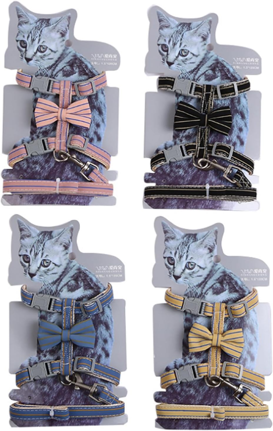 Butterfly Bow Tie Cat Harness and Leash Set - Adjustable, Escape-Proof, Breathable Kitten Vest with Cute Design for Small Cats & Indoor/Outdoor Safety Yellow S