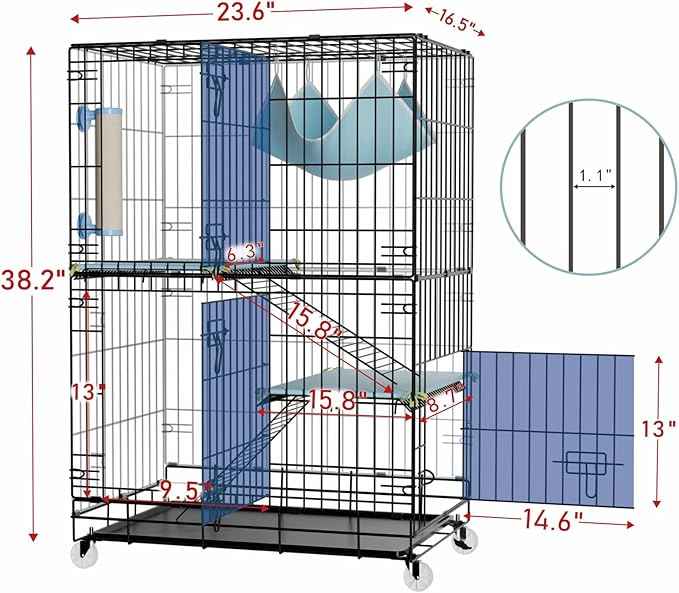 3-Tier Cat Cage Indoor: Medium Cat Enclosure Pet Playpen Detachable Metal Wire Kennel Collapsible Crate with Scratching Post & Plush Pads & Hammock for Cats Kittens