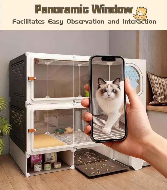 Cat Cage Cat Enclosure with Litter Box & Clear Sliding Door, Expandable Cat Playpen, Detachable Metal, Cat Cage Indoor and Outdoor, Ferret Cage