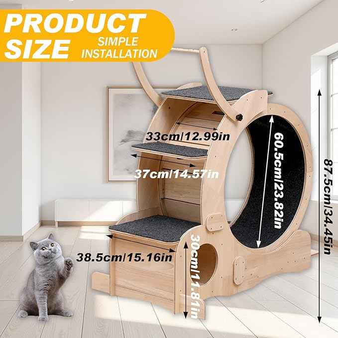 Cat Wheel 7-in-1 Upgraded Exercise Treadmill for Indoor Cats，Cat Treadmill with Silent Running Wheel, Cat Tunnel, Cat Wheels for Indoor Cats, Perfect Cat Jym & Toy for Endless Fun & Fitness