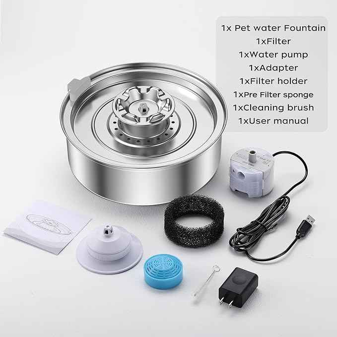 OYES Cat Water Fountain,Stainless Steel 2.0L/67oz Automatic Circulating Pet Water Fountain,Ultra-Quiet Pump with LED Light,Dishwasher Safe,Cat Fountain Suitable for Cat and Puppy (2L Cat Fountain)