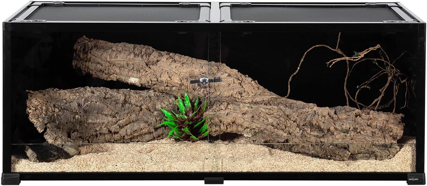 REPTI ZOO 68 Gallon Reptile Terrariums, 48" X 18" X 18" Reptiles Tanks Enclosure for Bearded Dragon Ball Python Snake, Black-Tinted ECO Glass Reptile Habitat with Sliding Door & Top Screen Ventilation - FurryFun