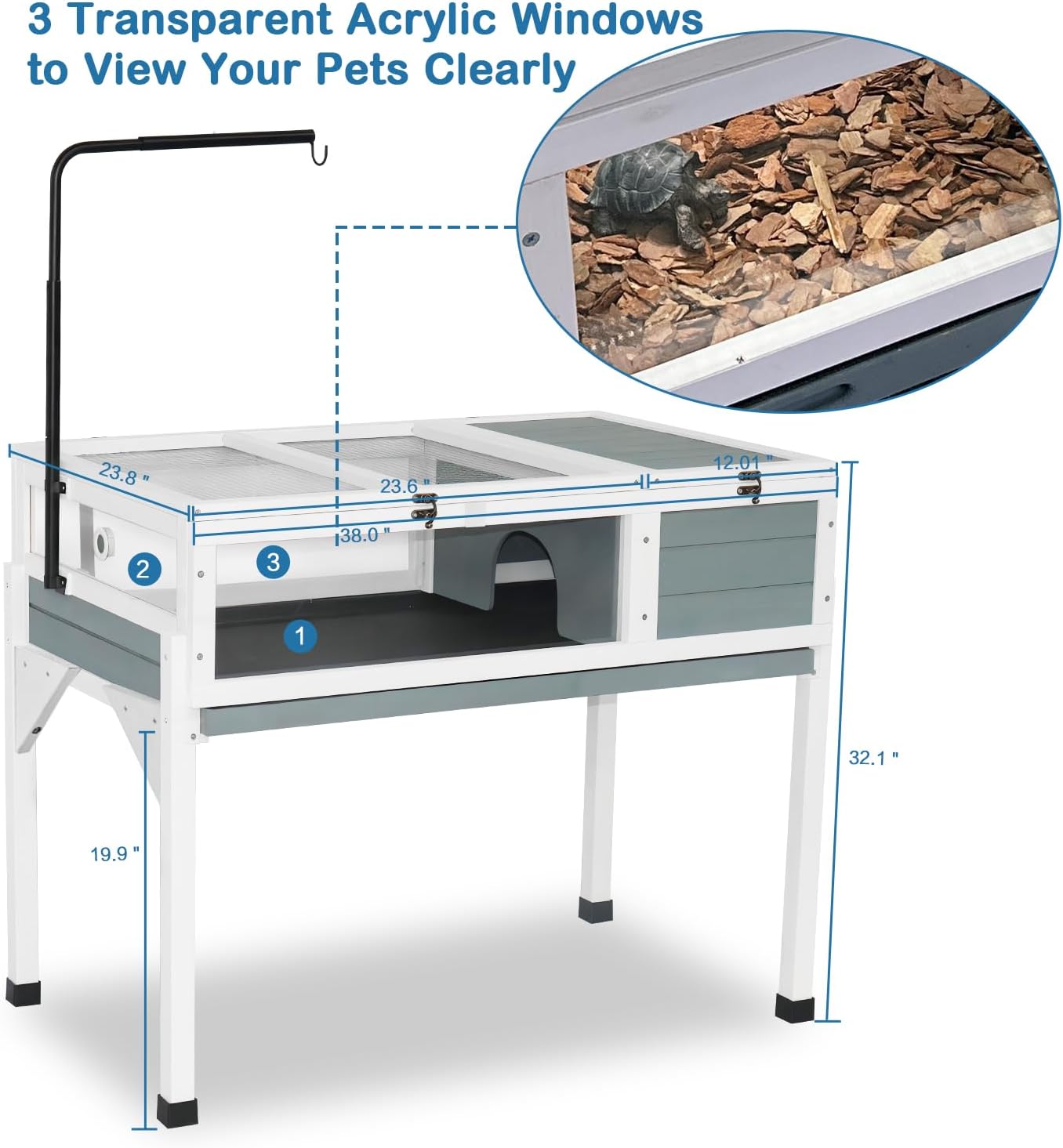 Tortoise Habitat Enclosure Turtle House Indoor Reptile Cage with Hygrothermograph Adjustable Lam Stand - FurryFun