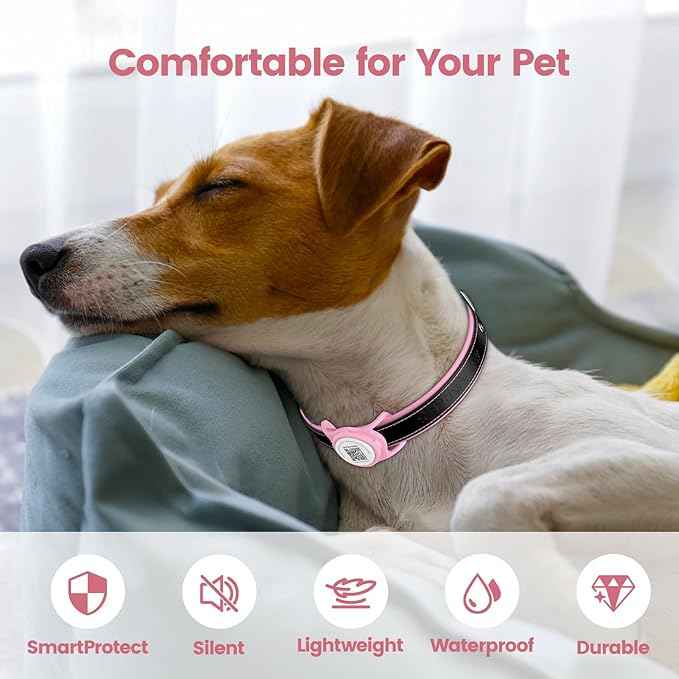 Smart Pet Tracker for Collar - Dog Trackers Location for Pet with Holder, No Monthly Fee, Real-Time Tracking, iOS Only, IPX6 Waterproof, Long-Lasting, Anti-Lost Tracker for Cats, Bag Straps,Pink