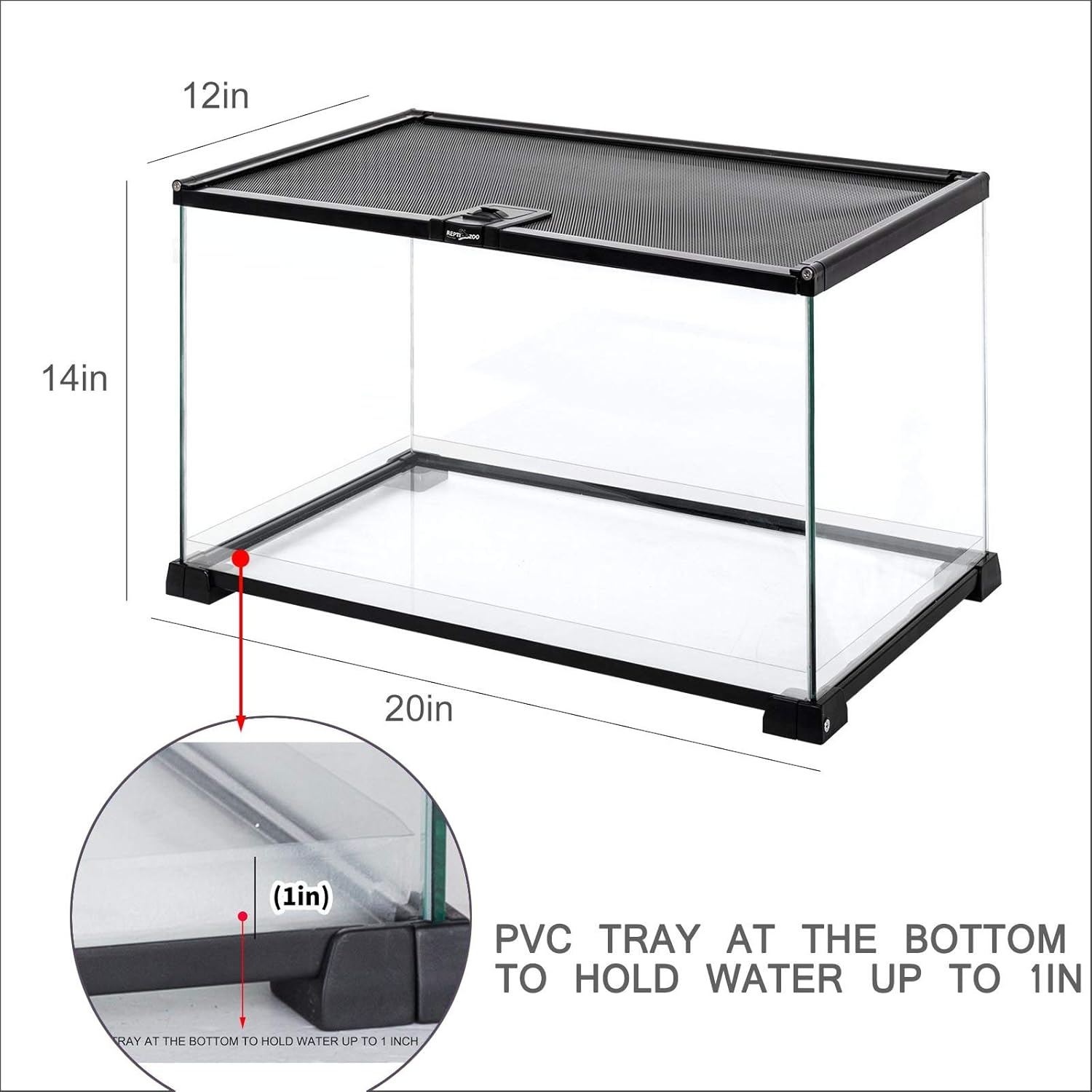 REPTI ZOO Full Glass 15 Gallon Reptile Tank, Medium Reptile Terrarium for Gecko Hermit Crab Hognose Snake etc, Top Screen Ventilation & Feeding - FurryFun