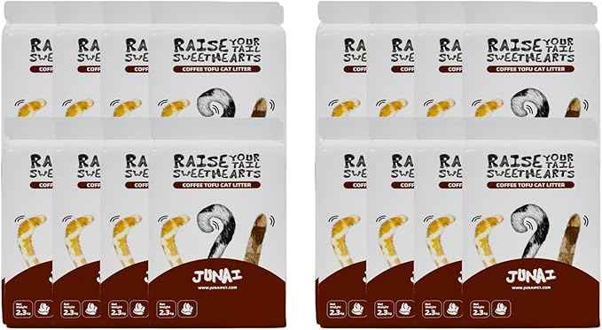 JUNAI Tofu Cat Litter 16 Packs(2.3kg x 16), Coffee Clumping Cat Litter Pellet Natural Vegan Kitty Litter, Lightweight and Dust Free cat Litter for Multiple Cats, Flushable and Biodegradable