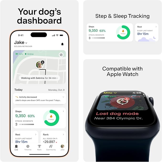 New Fi Series 3+ Smart Dog Tracker Collar [6 Month Membership Included] GPS Tracker for Dogs with Health & Behavior Monitoring, Escape Alerts, Waterproof, LED, Apple Watch Compatible (Pink, Small)