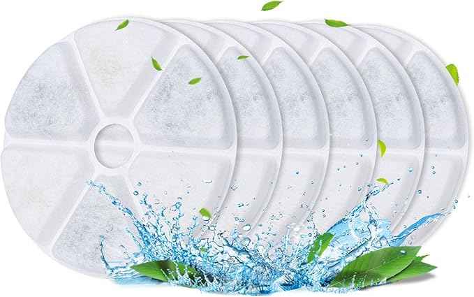 Cat Water Fountain Filters, 6 Pieces Triple Filtration System Replacement Filter Fit for 84oz/2.5L Cat Pet Fountain, 6 Filtration System and 2 Pre-Filter Sponges