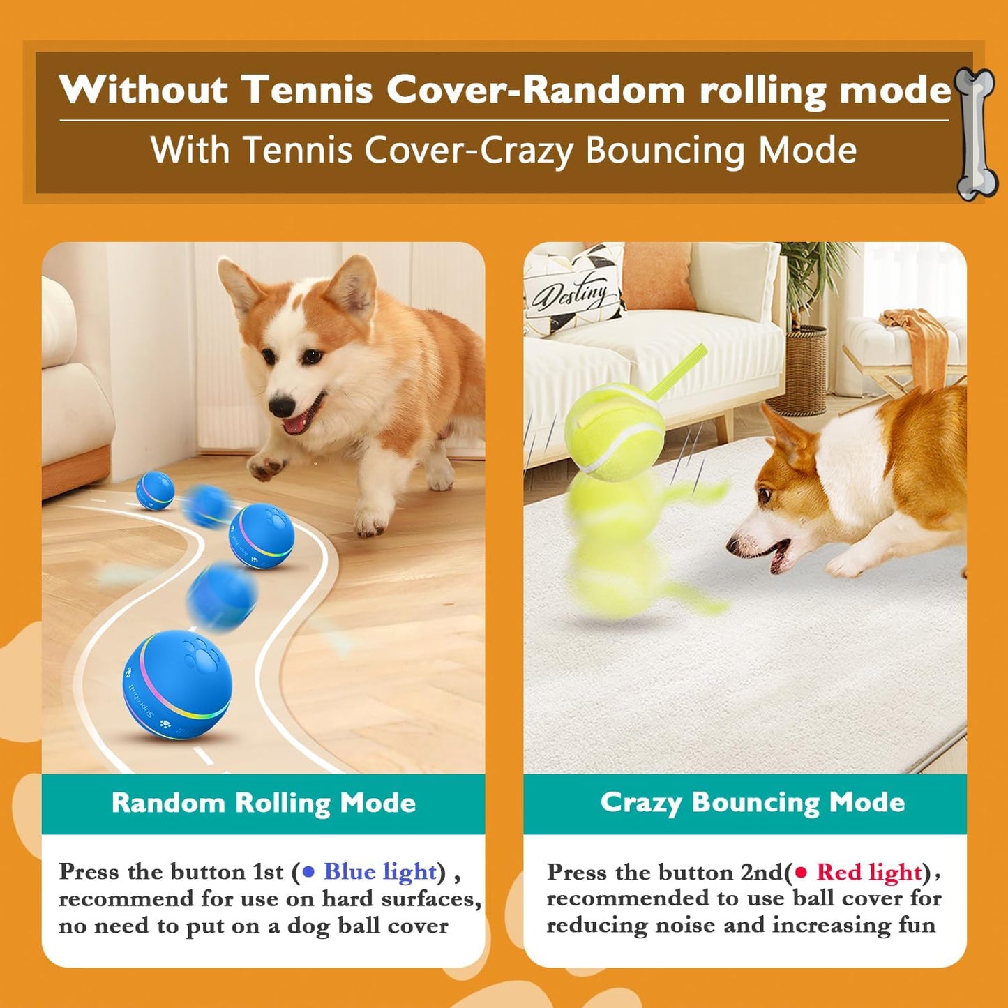 PetDroid Interactive Dog Toys Dog Ball,[Newly Upgraded] Durable Motion Activated Automatic Rolling Ball Toys for/Small/Medium/Large Dogs,USB Rechargeable (Blue)