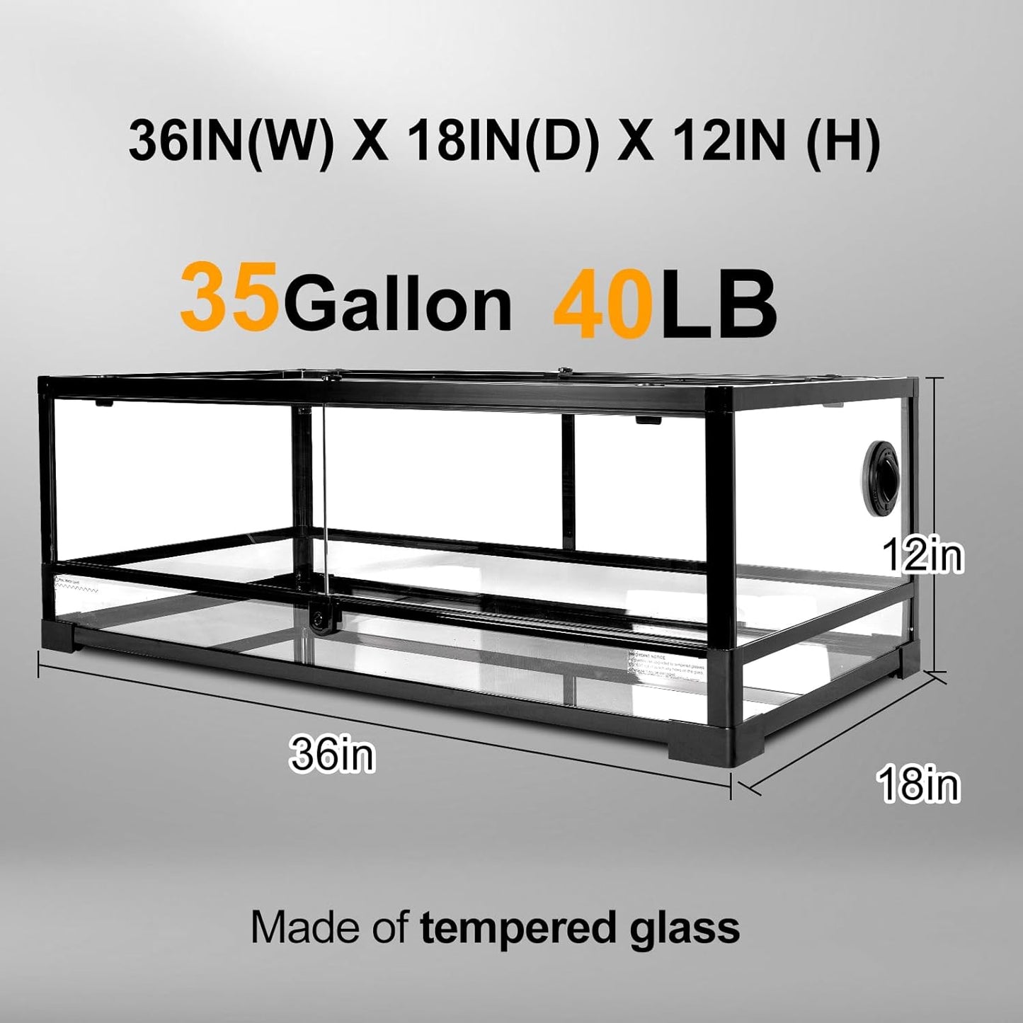 Tempered Glass Reptile Tank, 36" x 18"x 12" Front Opening Terrarium with Top Screen Ventilation & Water-Holding Bottom, 35 Gallon Reptile Enclosure for Bearded Dragon, Snake, Leopard Gecko - FurryFun
