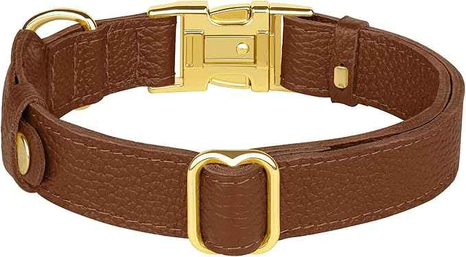 Leather Airtag Dog Collar - Soft Tracking Dog Collar with Apple AirTag Holder and Metal Buckle - Safety GPS Pet Collars for Small Medium Large Dogs Puppy Pink Red (Brown, L, 17"-21" Neck Fit)