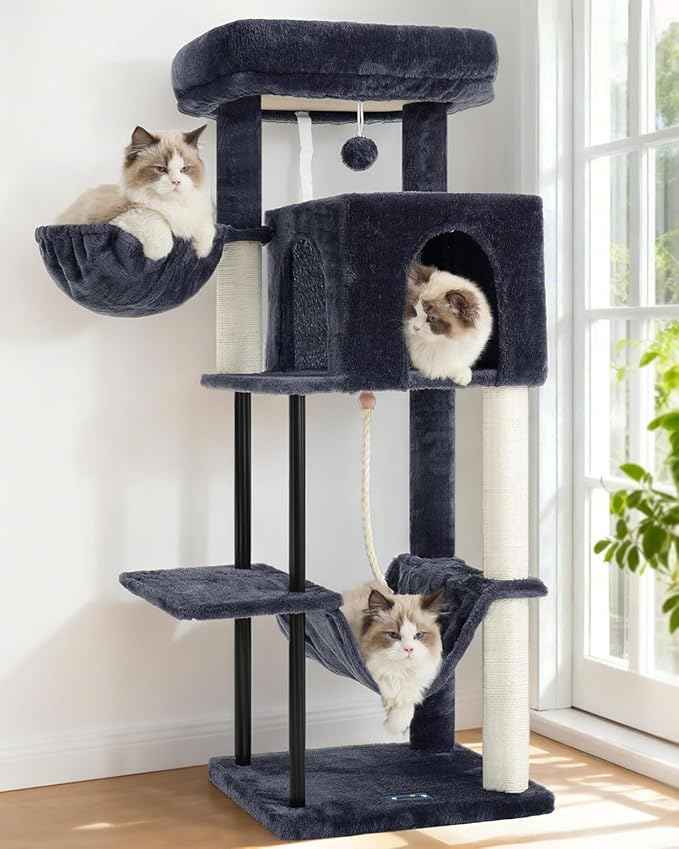 Cat Tree, Cat Tower for Indoor Cats, 43.3 inch Cat Tree Tower with Sturdy Steel Tube, Hammock, Cat Condo for Small Cats and Kittens, Scratching Post, Smoky Gray GCT004SG