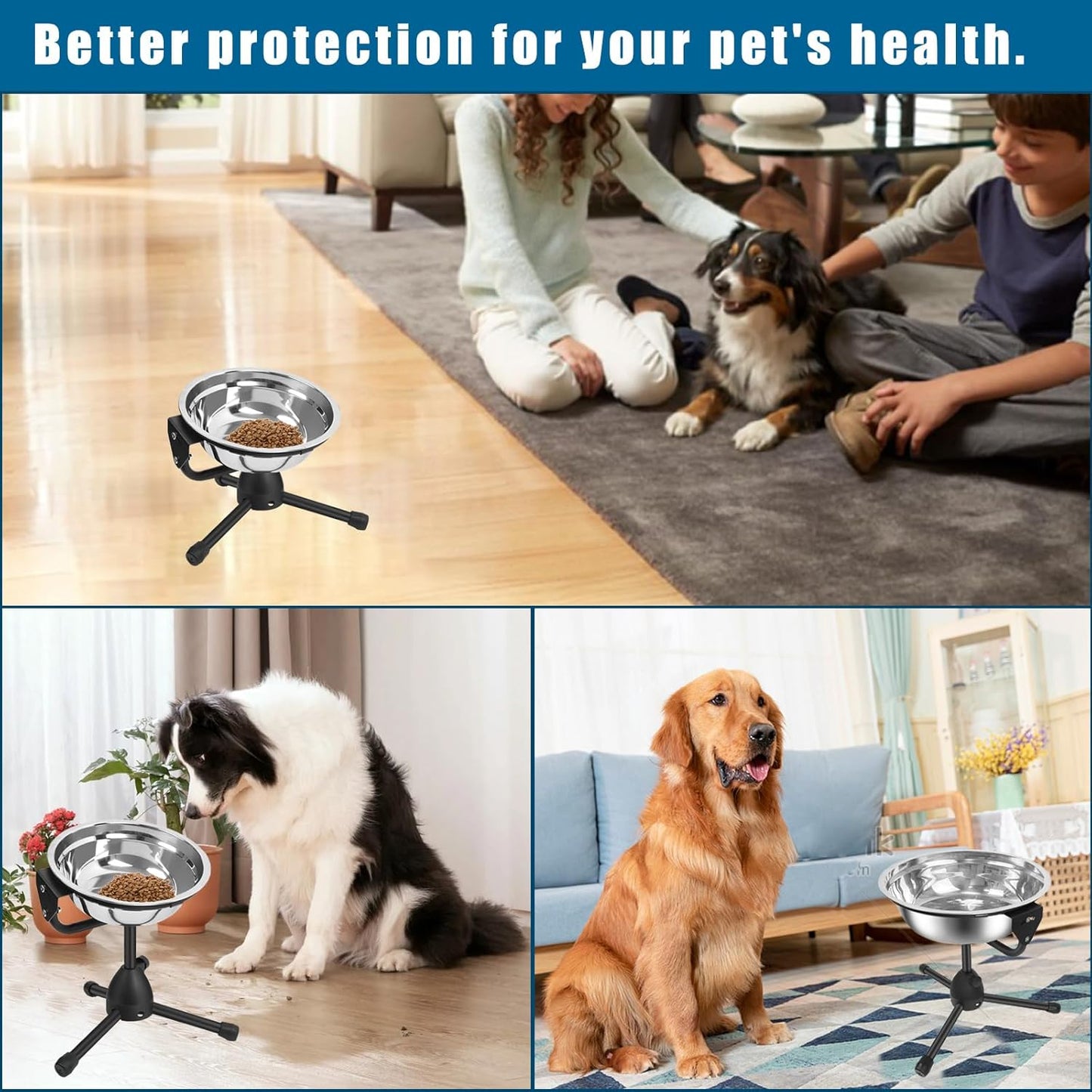 2 Pack Elevated Bowls With Adjustable Metal Stand, Medium Size for Dogs 30-70 lbs, 0.5 Gal 2 Liter, Stainless Steel Food Water Bowl, Height Adjustable Non-Slip Raised Set