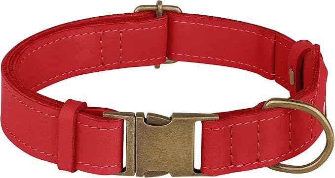AirTag Dog Collar - Genuine Leather Dog Collar with Apple AirTag Holder and Metal Buckle - Smart GPS Tracking Pet Collars (Red, L, 17"-21" Neck Fit)