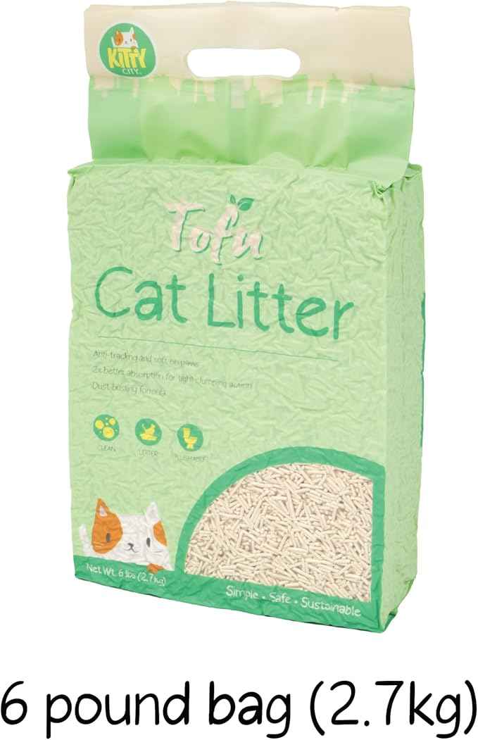 Kitty City Tofu Cat Litter, 100% Natural Plant-Based Formula, Fast Clumping, Low Dust, Flushable & Super Absorbent, Lightweight Cat Litter, 6 lb