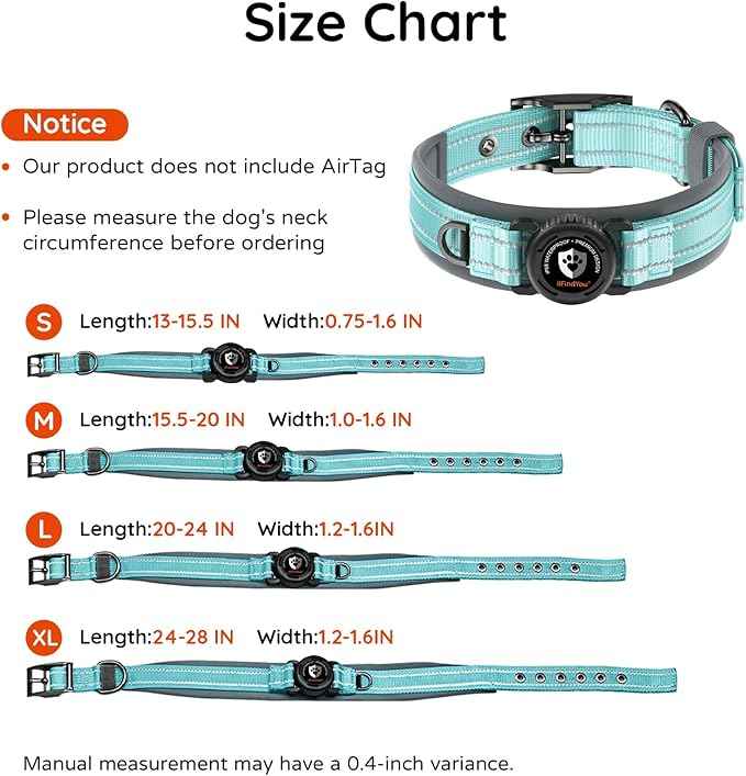 Upgraded AirTag Dog Collar with Holder, Waterproof Reflective Air Tag Dog Collar with Widened Comfortable Padding & Ultra-Durable Metal Buckle, Adjustable for Extra Large Dogs (XL, Cyan)