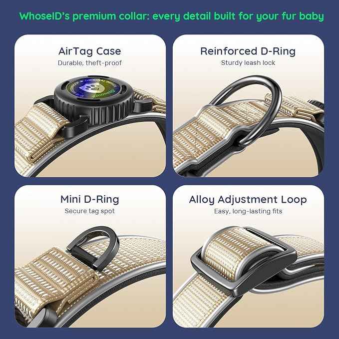 WhoseID Premium AirTag Dog Collar - Waterproof Medium Air Tag Dogs Collar | Magnetic Buckle Heavy Duty Collar | Reflective Dog Collar with AirTag Holder