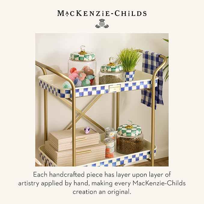 MACKENZIE-CHILDS Enamel Pet Bowl, Cute Cat and Dog Bowl for Food and Water, Large, Green-and-White Emerald Check