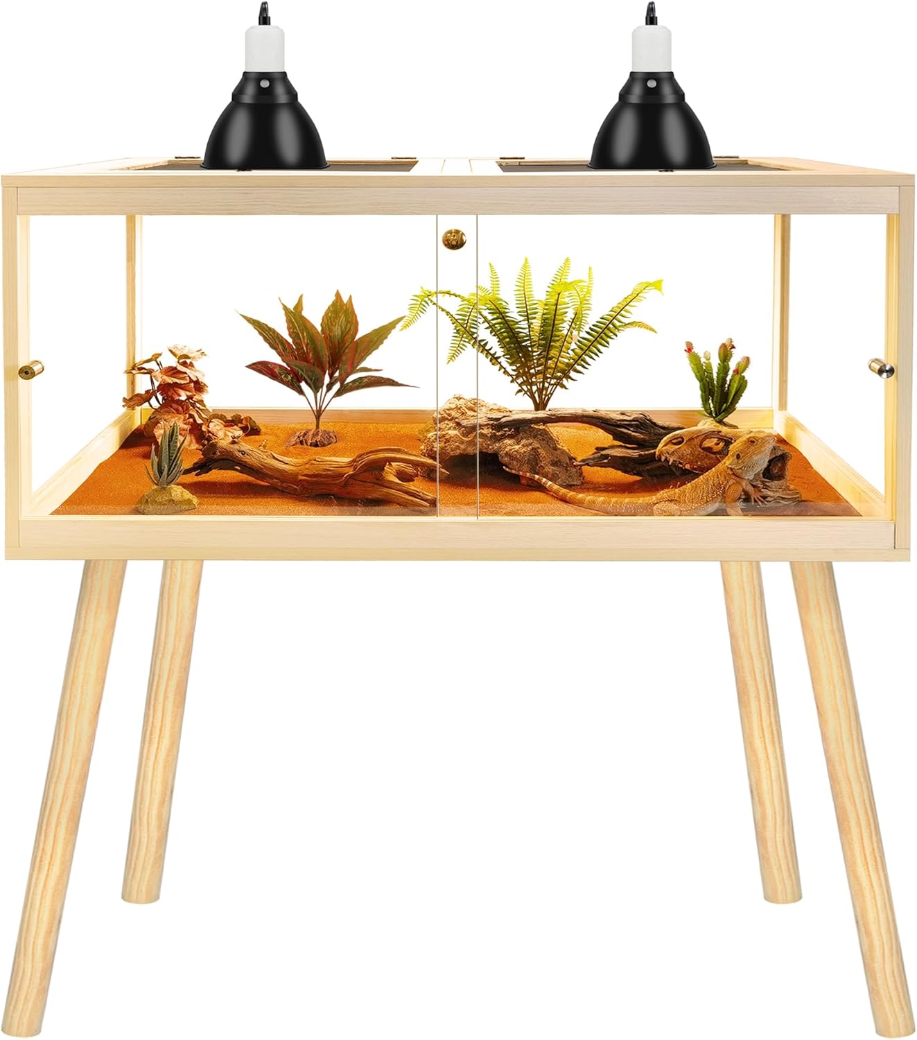 Bearded Dragon Tank with Legs Up to 77 Gallons, Tortoise Habitat with Metal Mesh Top, Reptile Enclosure Lockable Design, Snake Tank (Oak, 77 Gallon, 48" L x 20" W x 47.6" H) - FurryFun