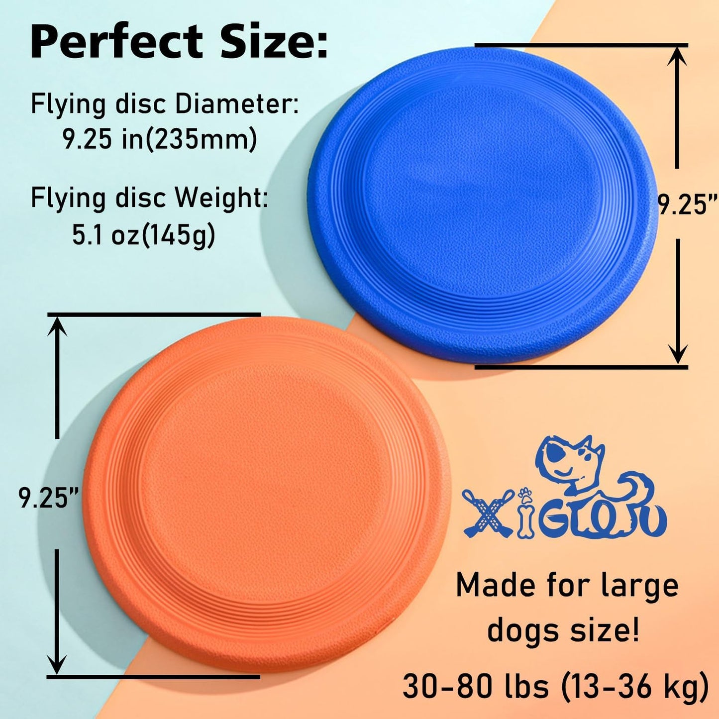 Dog Flying Disc - Durable Rubber Flying Disc Dog Toy - 9.25" Indestructible Rubber Dog Flying Discs Flyer Dog Toys - Puncture Resistant & Bite Resistant Extremely - for Medium Large Dogs
