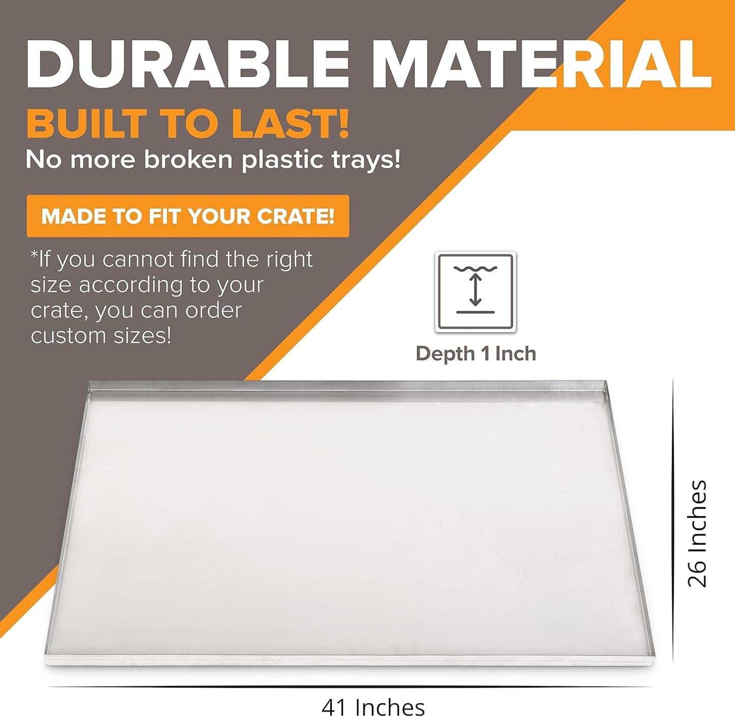 41" x 26" Metal Replacement Dog Crate Pan Chew Proof Crack Proof Pet Kennel Tray Central Dog Training Crate Pan Pet Supplies, Galvanized, 1" H