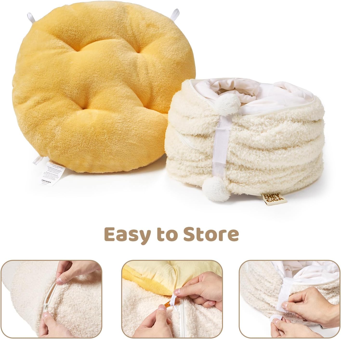 EHEYCIGA Cat Tunnel Bed for Indoor Cats, Cute Cat Donut Toy Tunnel for Small Large Cats with Washable Circle Cushion, Peekaboo Pet Cave Play Tunnel for Kitten, Puppy, Rabbit