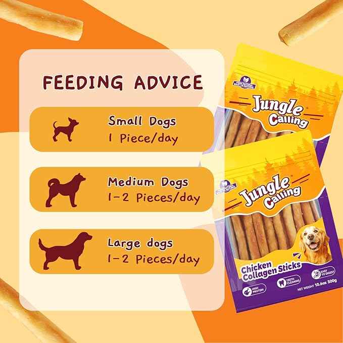 Jungle Calling Collagen Sticks for Dogs, Chicken Flavored Chews, Long Lasting Rawhide Alternative Treats for Small Medium Dog, Healthy Chew Bones, 5 Inch, About 37 Sticks Per Bag