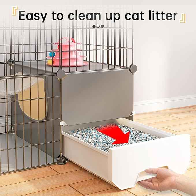 Oneluck Cat Cage with Litter Box,4-Tier DIY Enclosures Large Playpen Detachable Metal Wire Kennel Indoor Crate Large Exercise Place Ideal for 1-2 Cats (55.1" L x 17.8" W x 41.3" H)