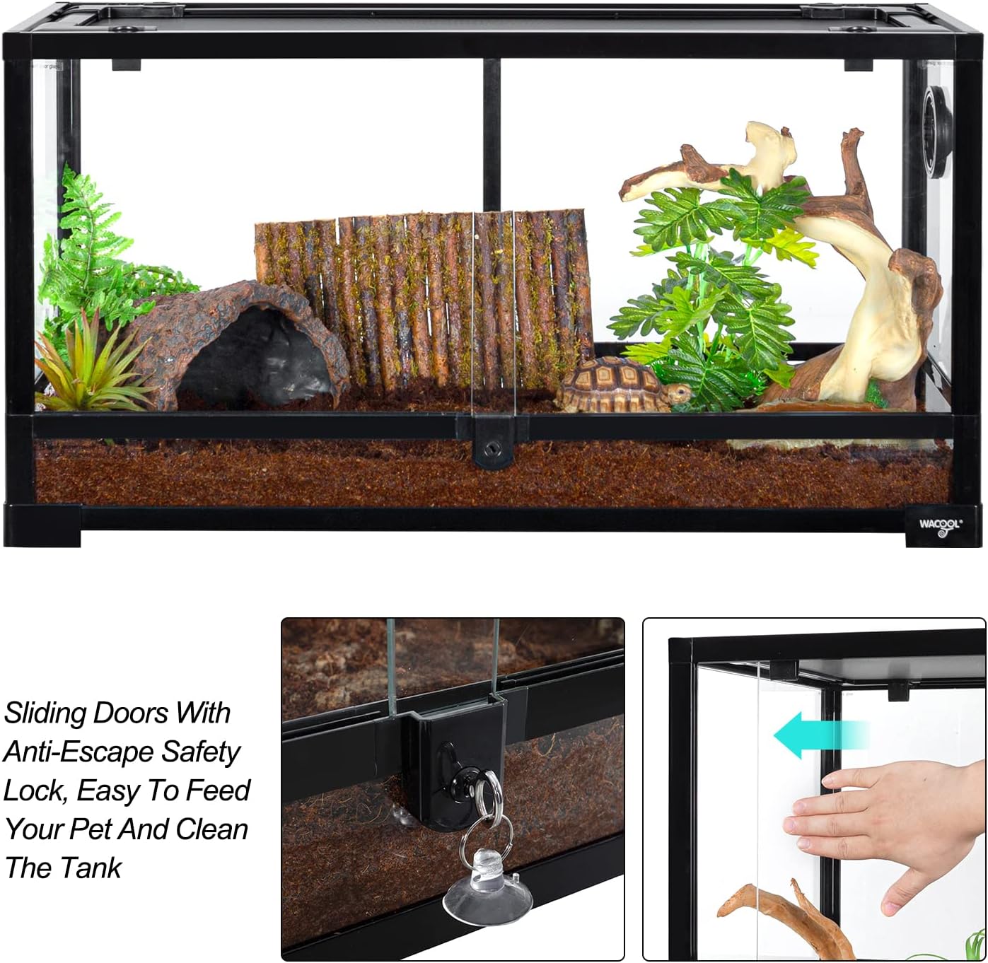 Large Reptile Tank 25 Gallon, 360°Full Vision Glass Reptile Terrarium with Top Mesh Lid for Beaded Dragon Lizard Gecko Snake Hermit Crab Use, 30"(W) X 12"(D) X 16"（H） - FurryFun