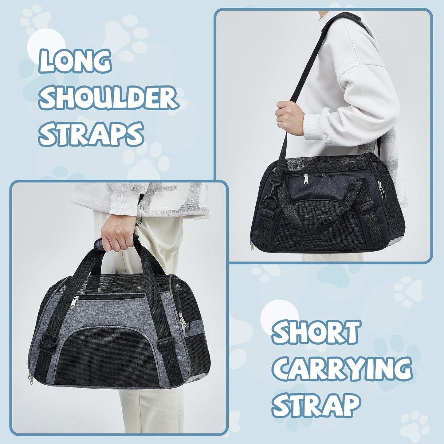 Sweetude 4 Pcs Cat Carrier Soft-Sided Pet Carrying Bag for Cat Under 13 Lbs, 16.9 x 11x 7.5 Inch, Portable Foldable Comfortable Bag for Small Pet Travel(Black, Gray)
