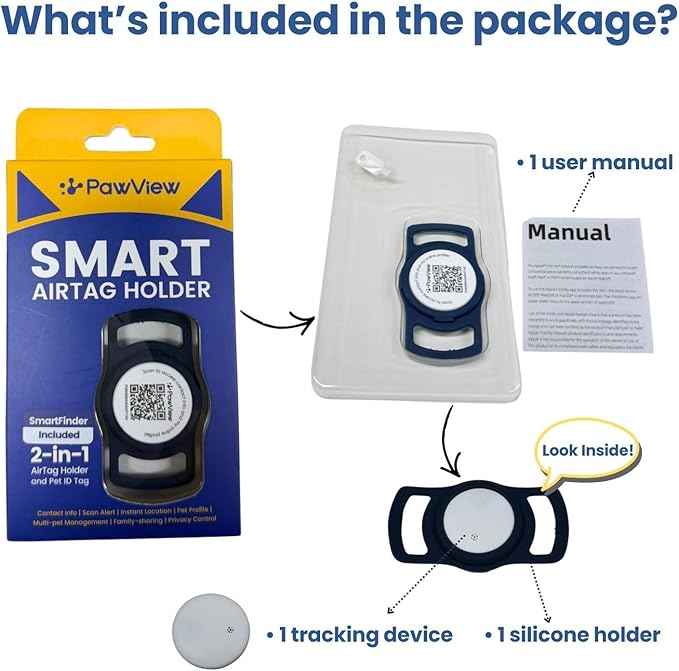 Smart Pet Tracker for Collar - Dog Trackers Location for Pet with Holder, No Monthly Fee, Real-Time Tracking, iOS Only, Emergency Contact, Long-Lasting, Anti-Lost Tracker for Cats, Bag Straps,Blue