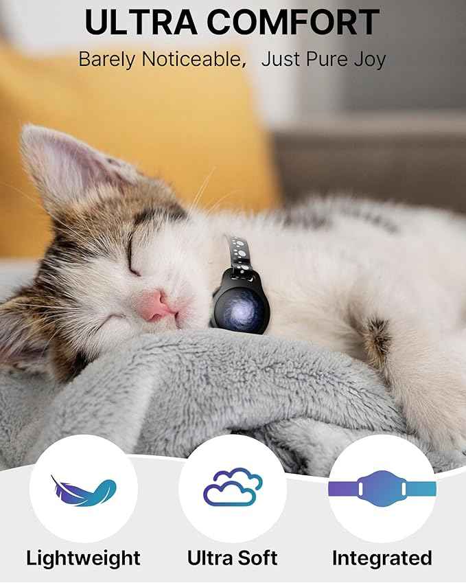 Cat Tracker Collar Waterproof Airtag Cat Collar with Finder Tag (iOS ONLY Not for Android Devices), Compatible with Apple Find My, Breakaway Tractive with Reflective Pattern & Bell, Black, 8-12"