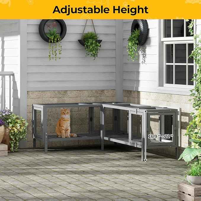 COZIWOW Wooden Cat Play Tunnel with Platforms – Configurable Window Catio, Multi-Combination Extendable Cat Run & Small Pet Play Enclosure for Indoor/Outdoor Use
