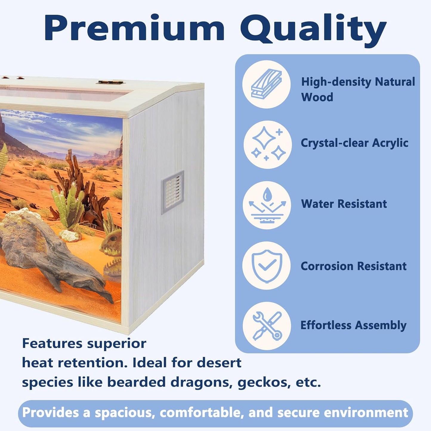 Prolee 63 Gallon Bearded Dragon Tank,Wooden Reptile Tank and Lizard Tank, Large Bearded Dragon Enclosure with Built-in Lamp Fixture, Snake Tank (40" L X 19.5" W X19.5 H) - FurryFun