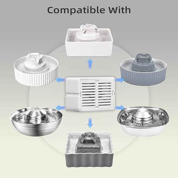8 Pack Cat Fountain Filter Replacement, Triple Cupcake Cat Fountain Filters, 8 Pet Fountain Carbon Filters and 2 Foam Filters for Ceramic Cat Water Fountain