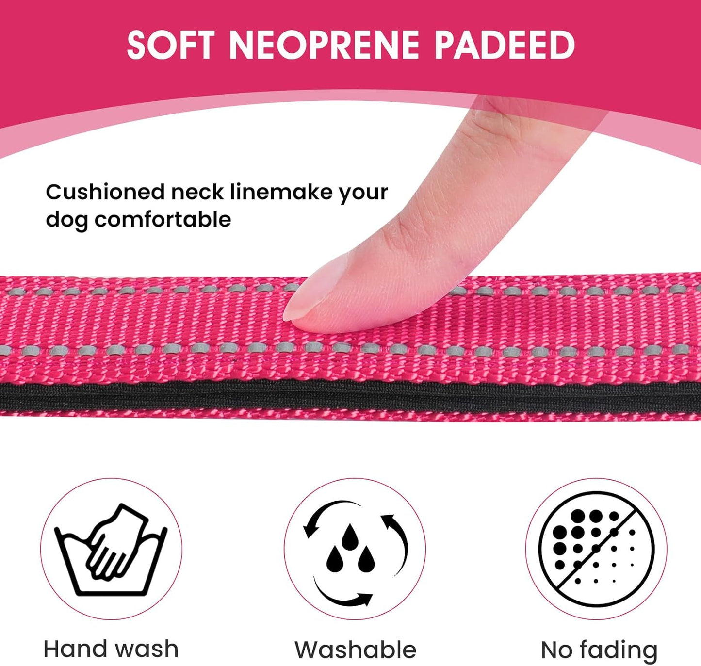 Reflective Dog Collar Padded with Soft Neoprene Breathable Quick Release Basic Dog Collars for Puppy Small Dogs Hot Pink