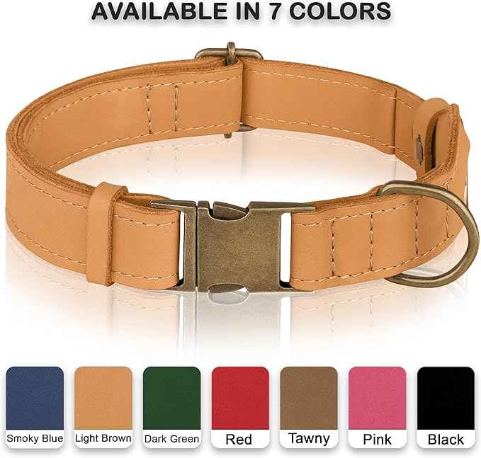 AirTag Dog Collar - Genuine Leather Dog Collar with Apple AirTag Holder and Metal Buckle - Smart GPS Tracking Pet Collars (Light Brown, M, 14"-18" Neck Fit)