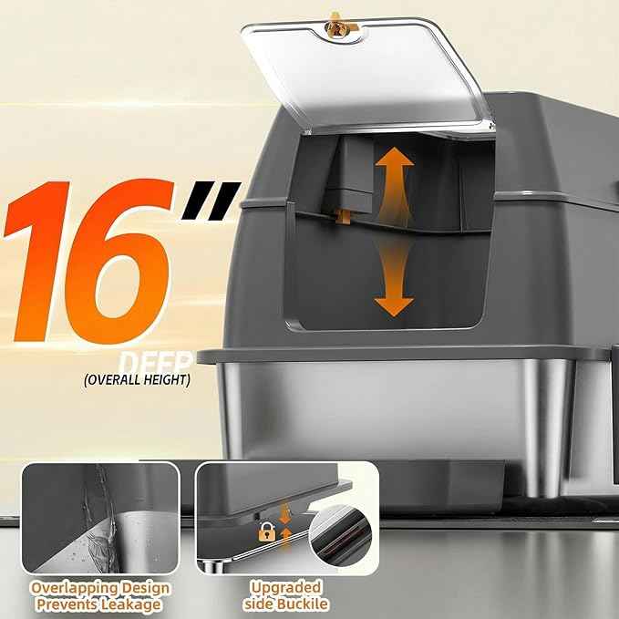 Stainless Steel Litter Box with Lid,Front Entry Top Exit Kitty LitterBox,Extra Large Enclosed Metal Cat Box with Litter Scoop & Litter Mat-Dark Gray