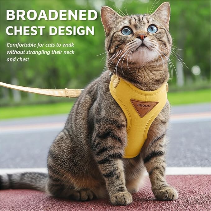 Escape-Proof Cat Harness and Leash Set - Adjustable and Comfortable - Ideal for Walking Cat Outdoors - Fits Small Dogs, Kittens, Medium, and Large Cats (Yellow, M)
