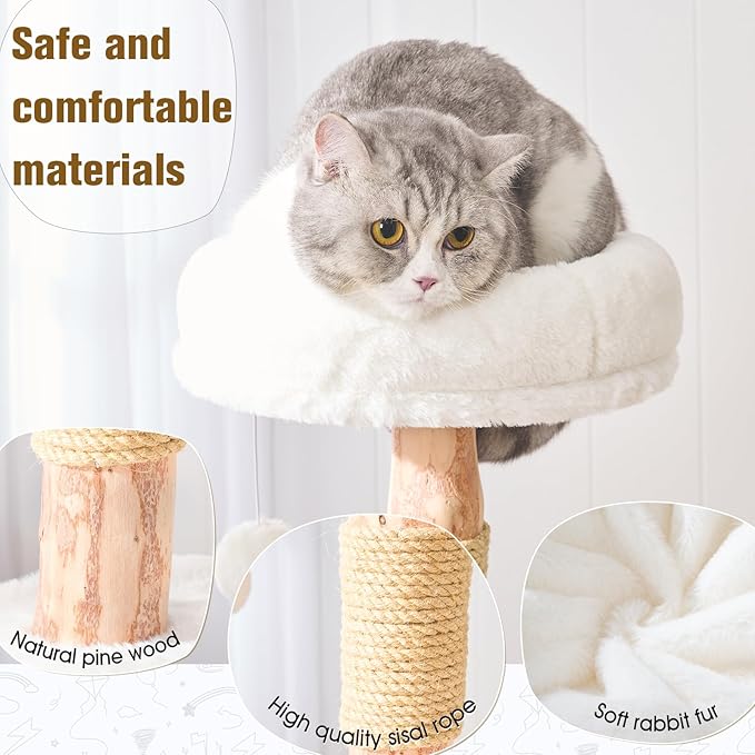 Modern Solid Hardwood Cat Tree Tower for Indoor Cats - Premium Wooden Cat Furniture with Scratching Posts, Cozy Condo, Stable Perch & Non-Tip Base, Multi-Level Play for Small & Medium Cats