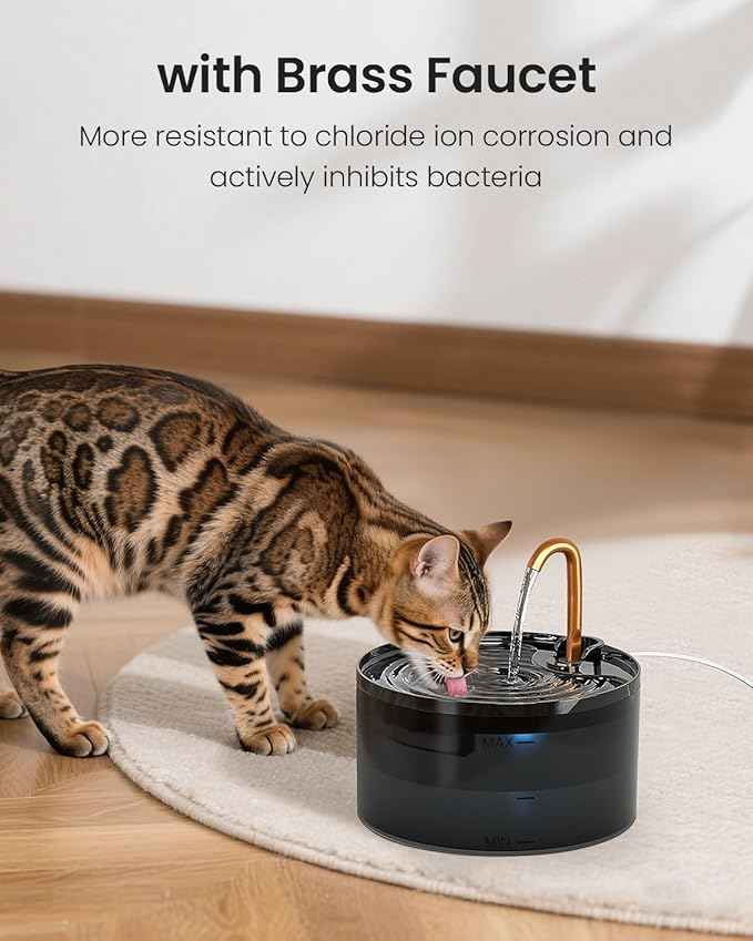Cat Water Fountain, 71oz/2.1L Cat Fountain for Drinking with Copper Faucet, MISFANS-Designed Pump & Filter, Plastic Automatic Pet Water Fountain Bowl & Dispenser with 3-Pack Replaceable Filters