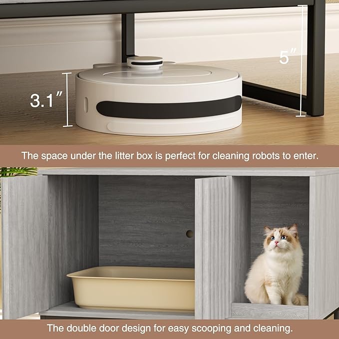 Litter Box Enclosure, Modern Cat Litter Box Enclosure Furniture Hidden Litter Box with Cat Scratch Pad, Cat Washroom Cat House End Table, Entryway Bench for Livingroom (Grey)