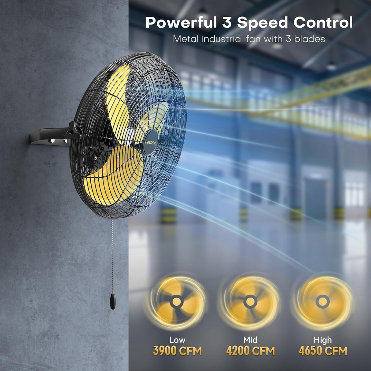 18 Inch Industrial Wall Fan with 2 Pack, 4800 CFM Metal Wall Mount Fans with Poweful Motor, 3 Speed, Fan Indoor for Covered Patio, Greenhouse, Gazebo, and Garage, UL Listed